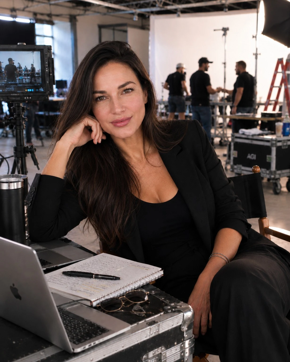 Diana C. Dominguez working behind the scenes on a production